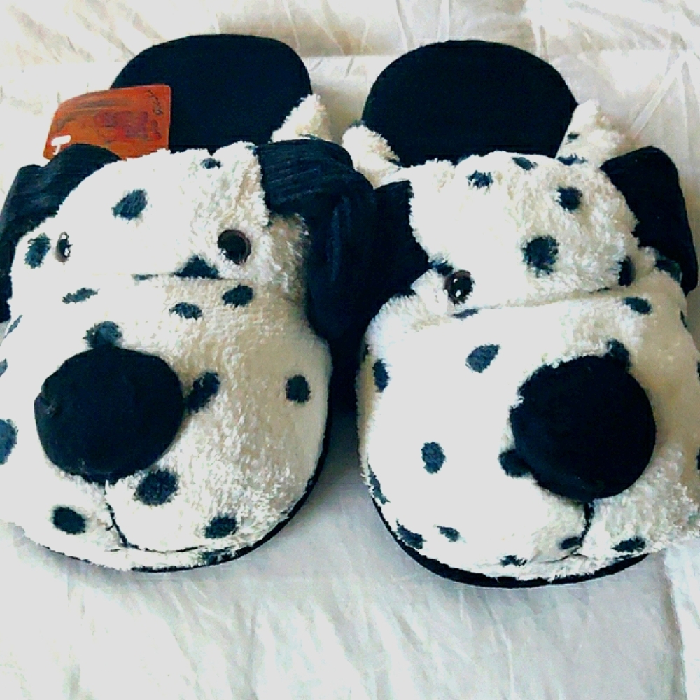 New Black/White Dog Slippers